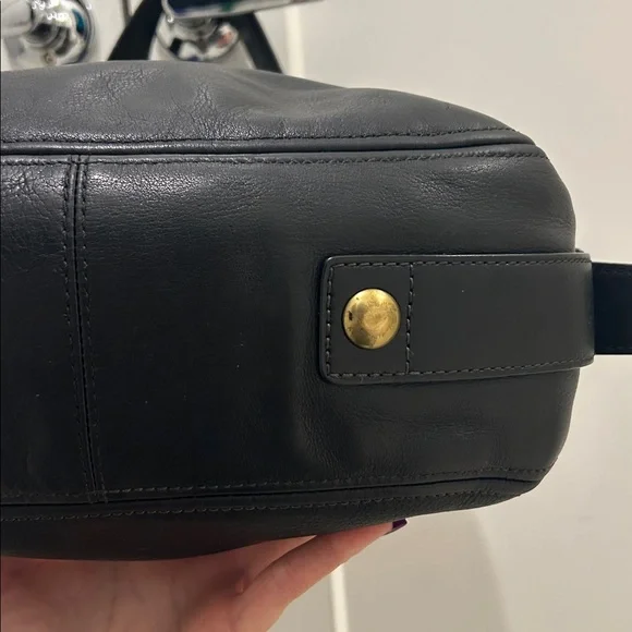 Coach Zoe Hobo Black Leather Shoulder Bag with Gold Accents - Picture 9 of 16